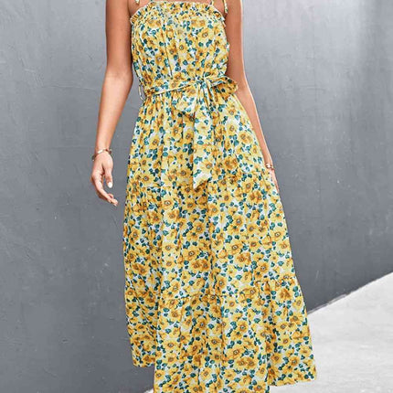 Floral Tie-Shoulder Belted Dress