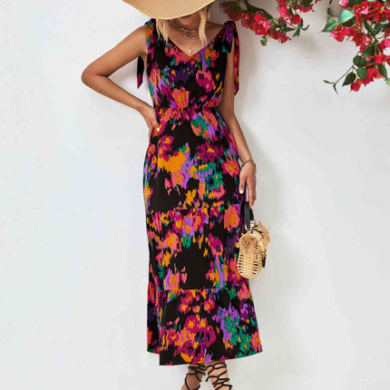 Multicolored V-Neck Backless Midi Dress - Vickie Lynn's