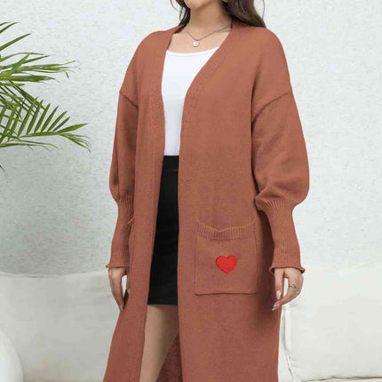 Lantern Sleeve Open Front Pocketed Cardigan