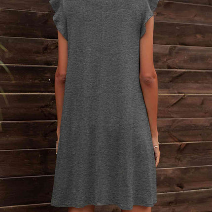 Round Neck Flutter Sleeve Dress with Pockets
