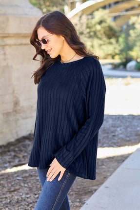 Basic Bae Full Size Ribbed Round Neck Long Sleeve Knit Top - Vickie Lynn's