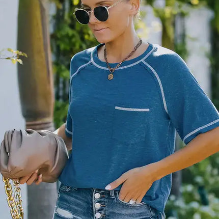 Ladies Summer Fashion Round Neck Loose Short Sleeve T-Shirt Tops