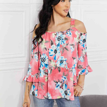 Sew In Love Full Size Fresh Take  Floral Cold-Shoulder Top