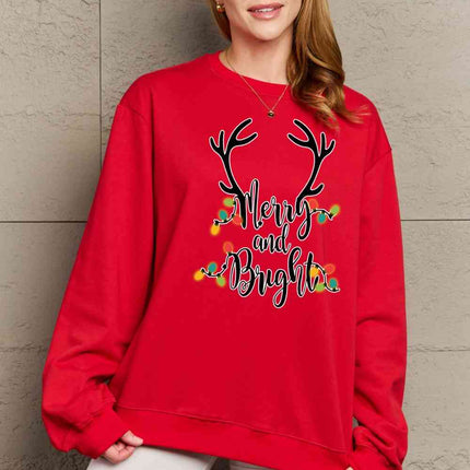 Simply Love Full Size MERRY AND BRIGHT Graphic Sweatshirt