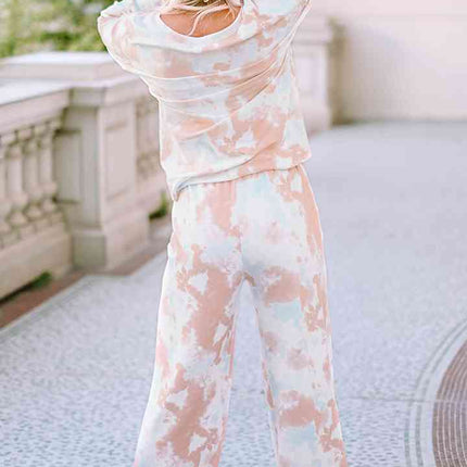 Printed Long Sleeve Top and Wide Leg Pants Lounge Set