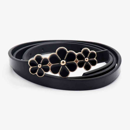 Flower Decor Skinny PU Belt
