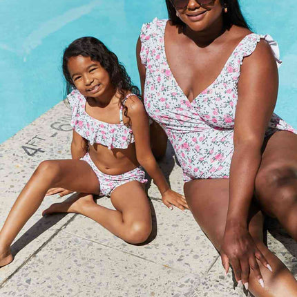 Marina West Swim Full Size Float On Ruffle Faux Wrap One-Piece in Roses Off-White