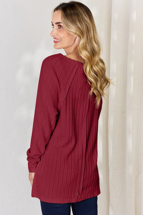 Basic Bae Full Size Ribbed Round Neck Slit T-Shirt - Vickie Lynn's