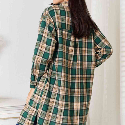 Double Take Plaid Collared Neck Long Sleeve Shirt - Vickie Lynn's