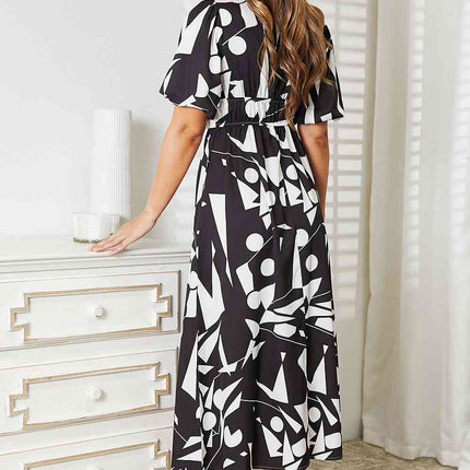 Double Take Printed Surplice Balloon Sleeve Dress - Vickie Lynn's