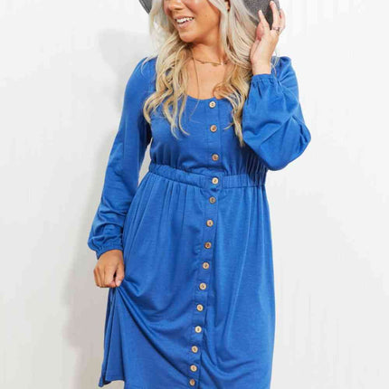 Scoop Neck Empire Waist Long Sleeve Mini Dress