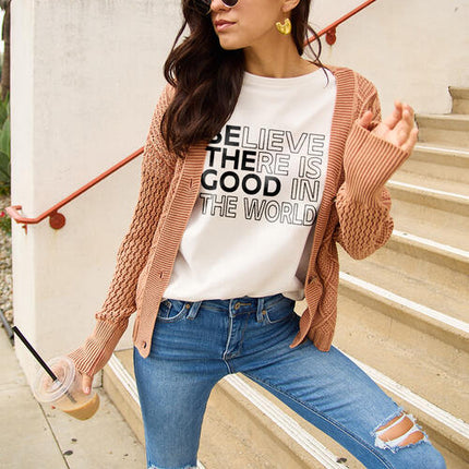 Simply Love Full Size BELIEVE THERE IS GOOD IN THE WORLD Short Sleeve T-Shirt