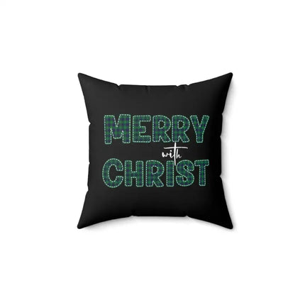 Uniquely You Throw Pillow Cover, Merry With Christ, Green Plaid Christmas Holiday Pattern Print 2-Sided Print
