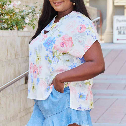 White Birch One And Only Full Size Short Sleeve Floral Print Top