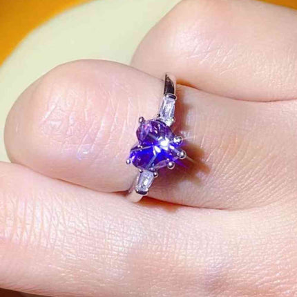 1 Carat Moissanite Heart-Shaped Platinum-Plated Ring in Purple