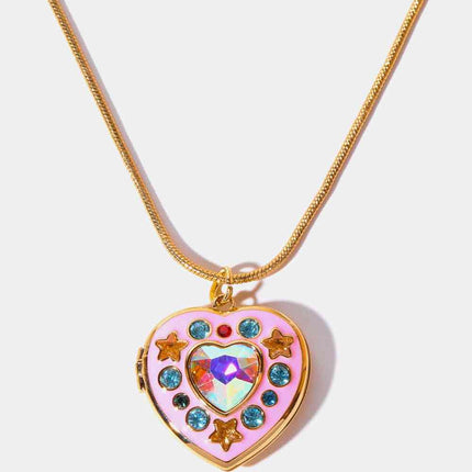 Rhinestone Decor Heart Box Pendant Necklace