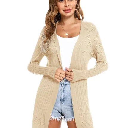 Cárdigan de manga larga de punto abierto para mujer 