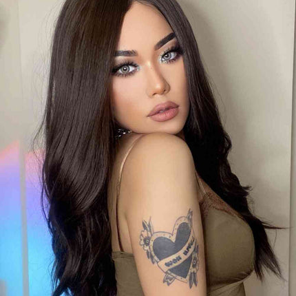 13*2" Lace Front Wigs Synthetic Long Wave 26" Heat Safe 150% Density in Brown