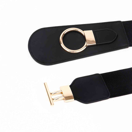 PU Elastic Wide Belt with Alloy Buckle