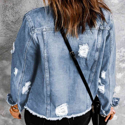 Distressed Raw Hem Denim Jacket - Vickie Lynn's