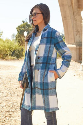 Double Take Full Size Plaid Button Up Lapel Collar Coat - Vickie Lynn's