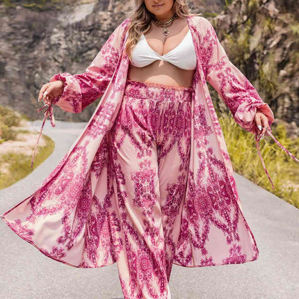 Plus Size Open Front Cardigan and Pants Set - Vickie Lynn's