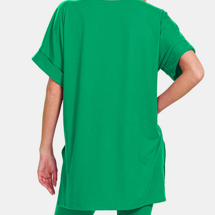 Zenana V-Neck Short Sleeve T-Shirt and Biker Shorts Set