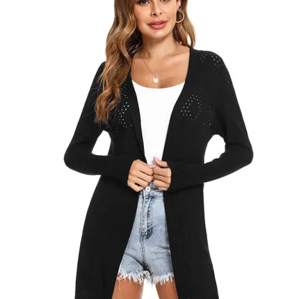 Cárdigan de manga larga de punto abierto para mujer 