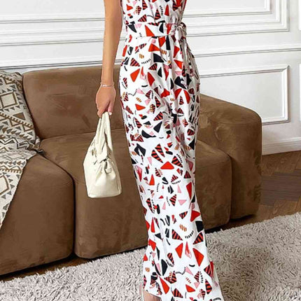 Printed Surplice Neck Sleeveless Jumpsuit
