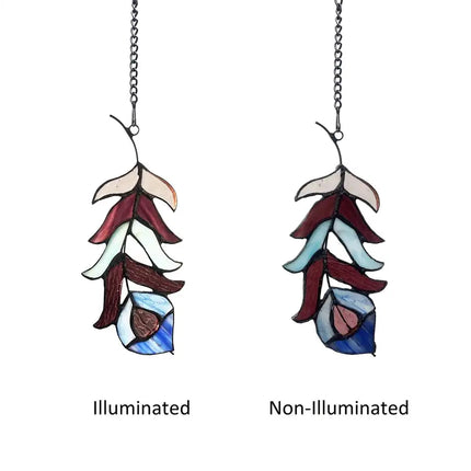 FEATHER Tiffany-Style Stained Glass Window Panel 7" Tall