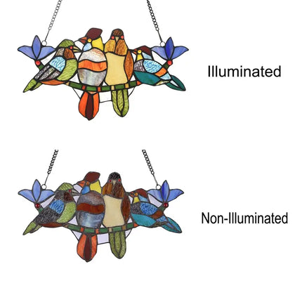 TROPICAL BIRDS Tiffany-style Animal Design Window Panel 16" x 9"