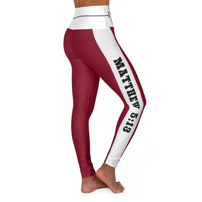 High Waisted Yoga Leggings, Burgundy Salt Of The Earth Matthew 5:13 Beating Heart Sports Pants