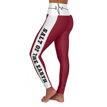 High Waisted Yoga Leggings, Burgundy Salt Of The Earth Matthew 5:13 Beating Heart Sports Pants