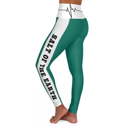 High Waisted Yoga Leggings, Teal Green Salt Of The Earth Matthew 5:13 Beating Heart Sports Pants