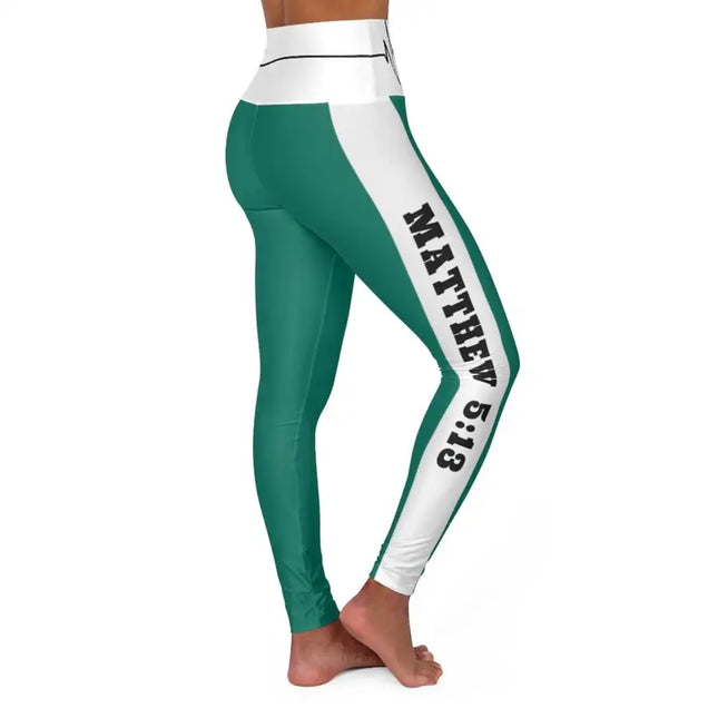 Leggings de yoga de cintura alta, sal verde azulado de la tierra Mateo 5:13 pantalones deportivos con corazón palpitante