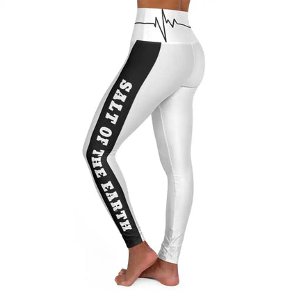 High Waisted Yoga Leggings, White And Black Salt Of The Earth Beating Heart Sports Pants