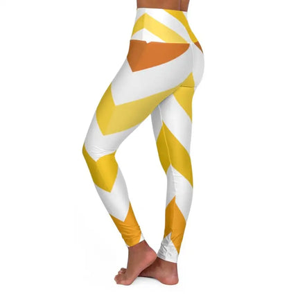 High Waisted Yoga Pants, Yellow And White Herringbone Style Sports Pants