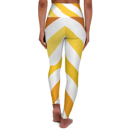 High Waisted Yoga Pants, Yellow And White Herringbone Style Sports Pants