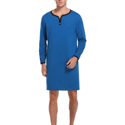 Men'S Long Sleeve Pajamas Button Henley Shirt Casual Cotton Knit Loose Fit Home Hospital