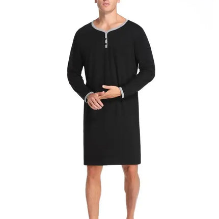 Men'S Long Sleeve Pajamas Button Henley Shirt Casual Cotton Knit Loose Fit Home Hospital