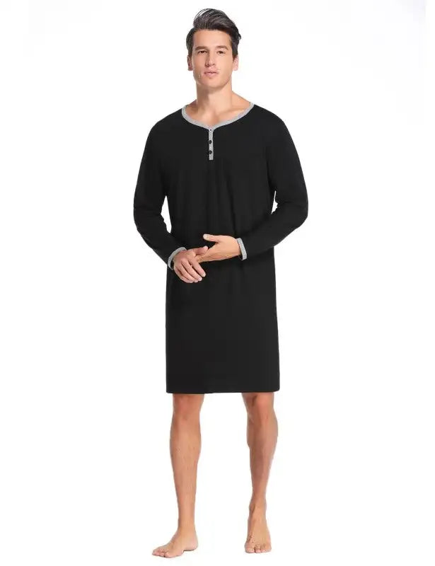 Men'S Long Sleeve Pajamas Button Henley Shirt Casual Cotton Knit Loose Fit Home Hospital