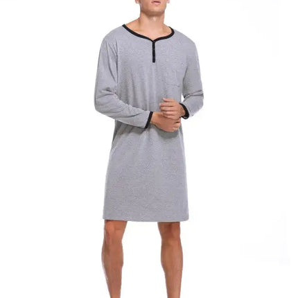 Men'S Long Sleeve Pajamas Button Henley Shirt Casual Cotton Knit Loose Fit Home Hospital