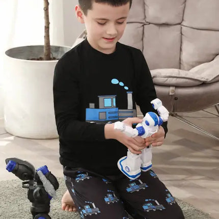 Boy's' Round Neck Cartoon Pattern Short Sleeve Shorts Cotton Pajamas Set