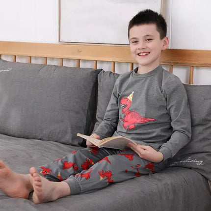 Boy's' Round Neck Cartoon Pattern Short Sleeve Shorts Cotton Pajamas Set