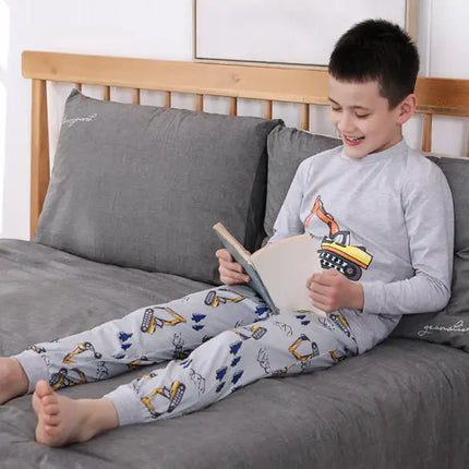 Boy's' Round Neck Cartoon Pattern Short Sleeve Shorts Cotton Pajamas Set