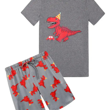 Boy's' Round Neck Cartoon Pattern Short Sleeve Shorts Cotton Pajamas Set