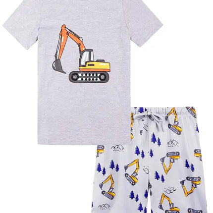 Boy's' Round Neck Cartoon Pattern Short Sleeve Shorts Cotton Pajamas Set