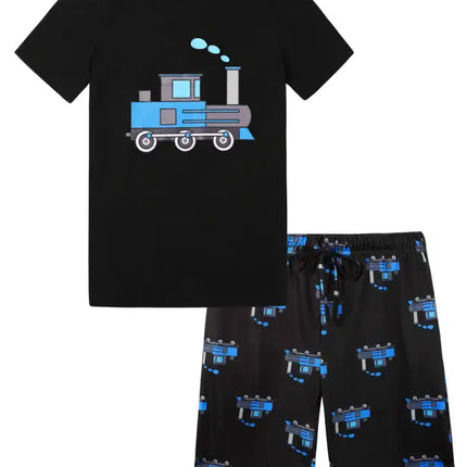 Boy's' Round Neck Cartoon Pattern Short Sleeve Shorts Cotton Pajamas Set