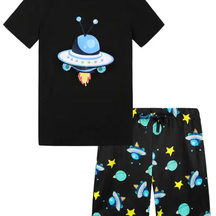 Boy's' Round Neck Cartoon Pattern Short Sleeve Shorts Cotton Pajamas Set