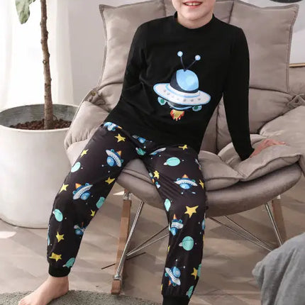 Boy's' Round Neck Cartoon Pattern Short Sleeve Shorts Cotton Pajamas Set